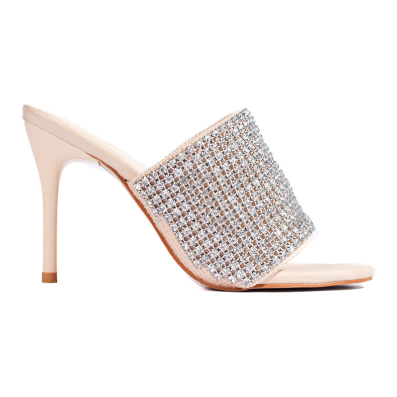 Elegant heeled sandals with zircons Shelovet beige
