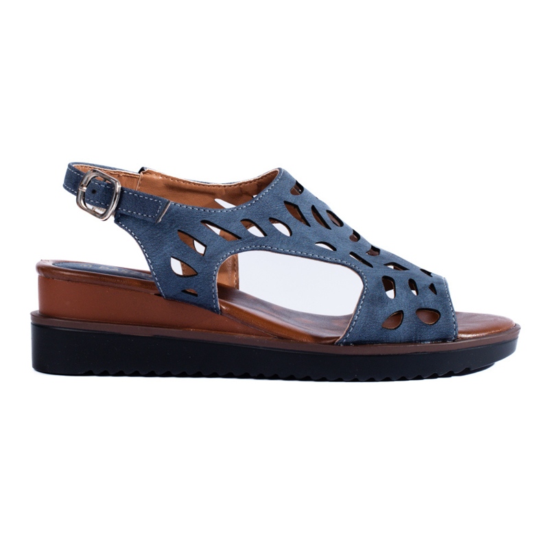 Women's navy blue openwork wedge sandals from Daszyński