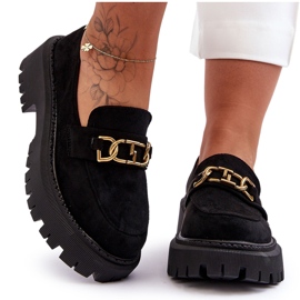 FB2 Women's Suede Platform Loafers Black Larey