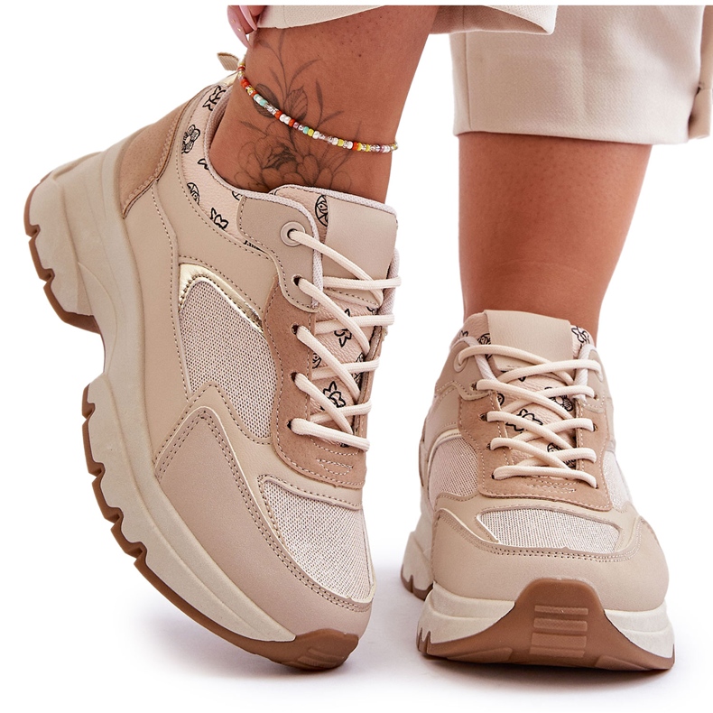 PM1 Lace-Up Trainers Beige Platform Escape