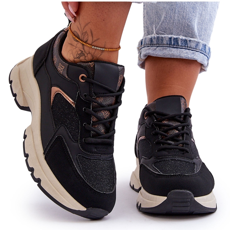 PM1 Black Escape Lace-Up Platform Sport Shoes