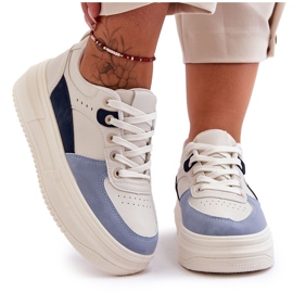 FJ1 Women's Sports Shoes On A Massive Platform White And Blue Gemma