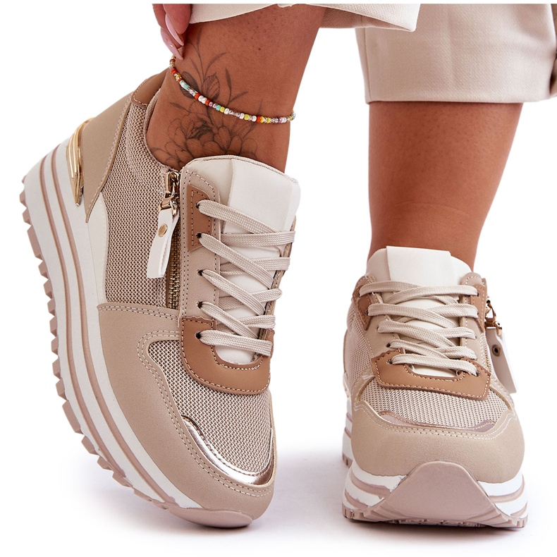 FJ1 Women's Sports Shoes With Decorative Zipper Beige Cairo FJ1 Women's Sports Shoes With Decorative Zipper Beige Cairo