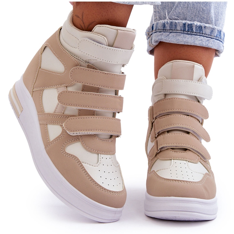 PE1 Women's Hidden Wedge High Trainers Beige Inari