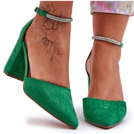 Suede Pumps With Green Diamond Cubic Zirconia Suede Pumps With Green Diamond Cubic Zirconia