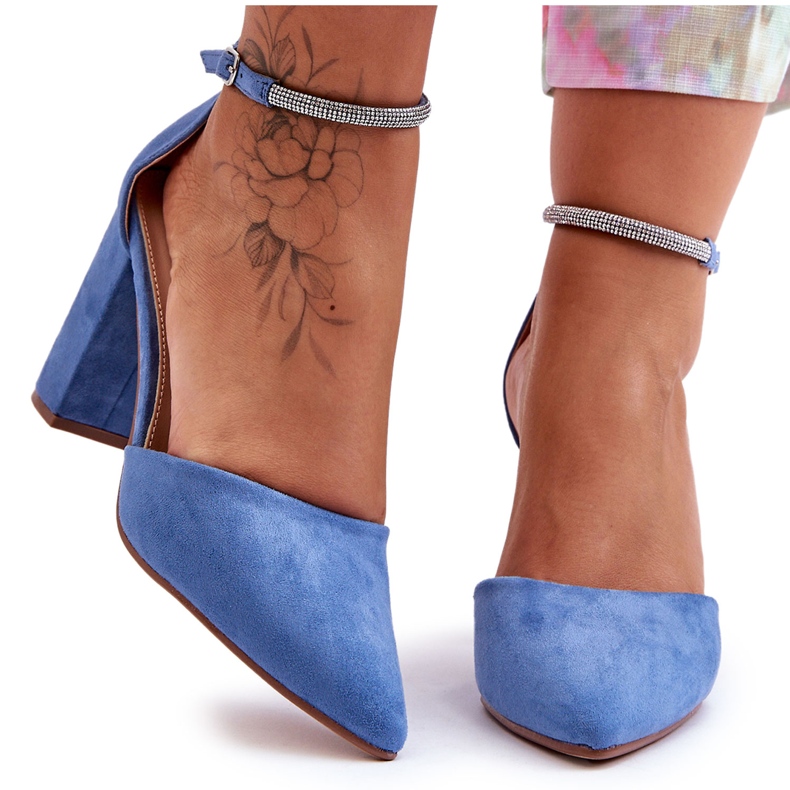 PS1 Diamond Blue Suede Pumps With Cubic Zirconia
