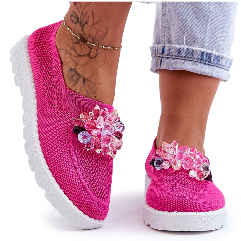 PM1 Women's Slip-On Sneakers With Stones Fuchsia Simple pink