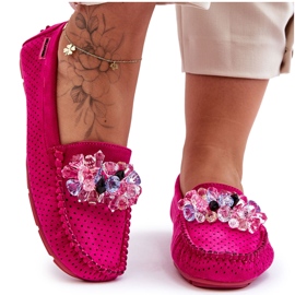 PM1 Fashionable suede loafers with decorations fuchsia delima pink