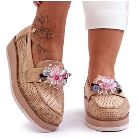 PM1 Women's Platform Loafers With Stones Beige Elonore