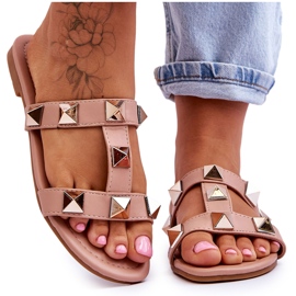 Women's slippers with large nude studs pink