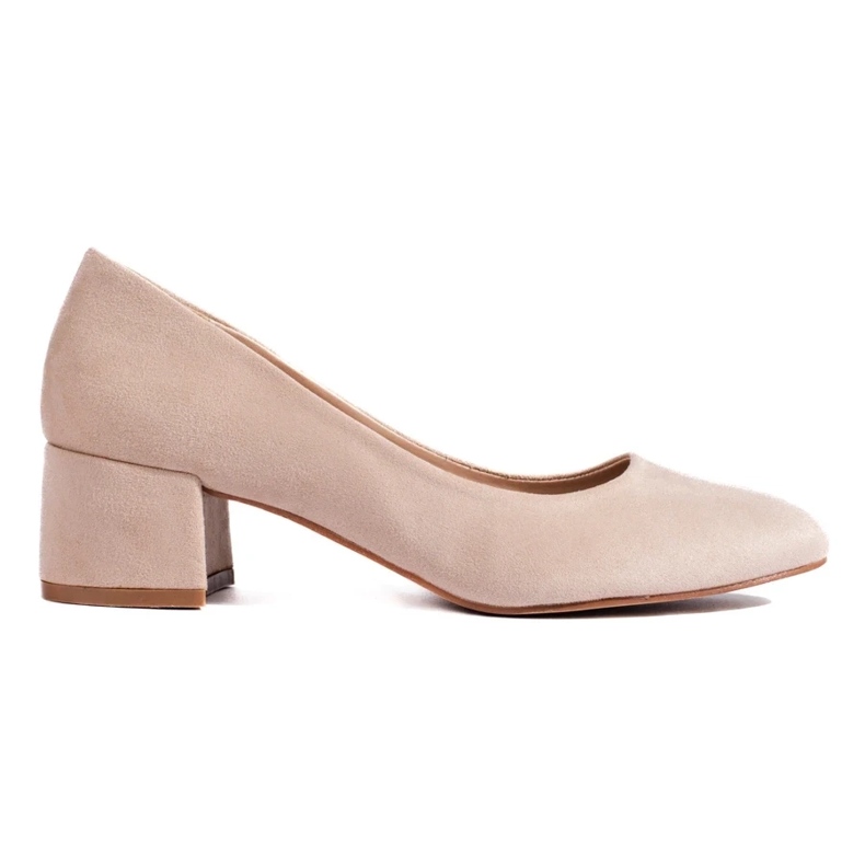 Classic women's beige low heel pumps from Shelovet
