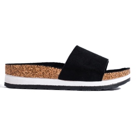 Black suede slippers with Shelovet thick soles Black suede slippers with Shelovet thick soles