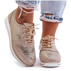 Leather Sports Shoes With Perforation S.Barski AL22246 Gold golden Leather Sports Shoes With Perforation S.Barski AL22246 Gold golden