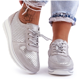 Leather Sports Shoes With Perforation S.Barski AL22246 Silver