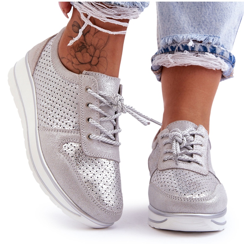 Leather Sports Shoes With Perforation S.Barski AL22246 Silver