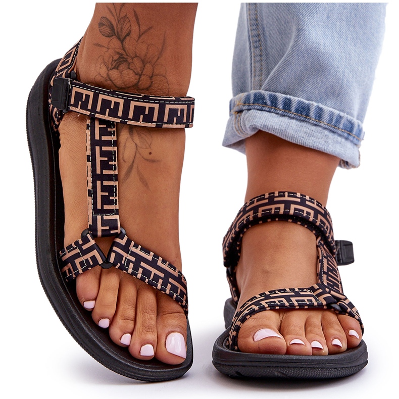 Women's Satin Sport Sandals Black And Beige Victory