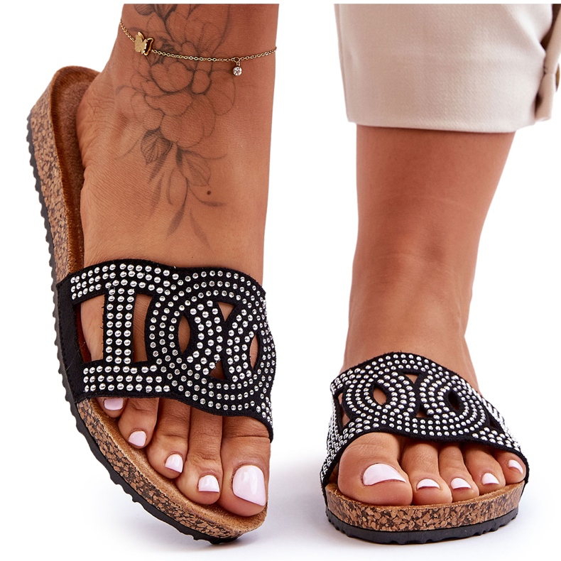 Women's Studded Slippers Black Evelins Women's Studded Slippers Black Evelins