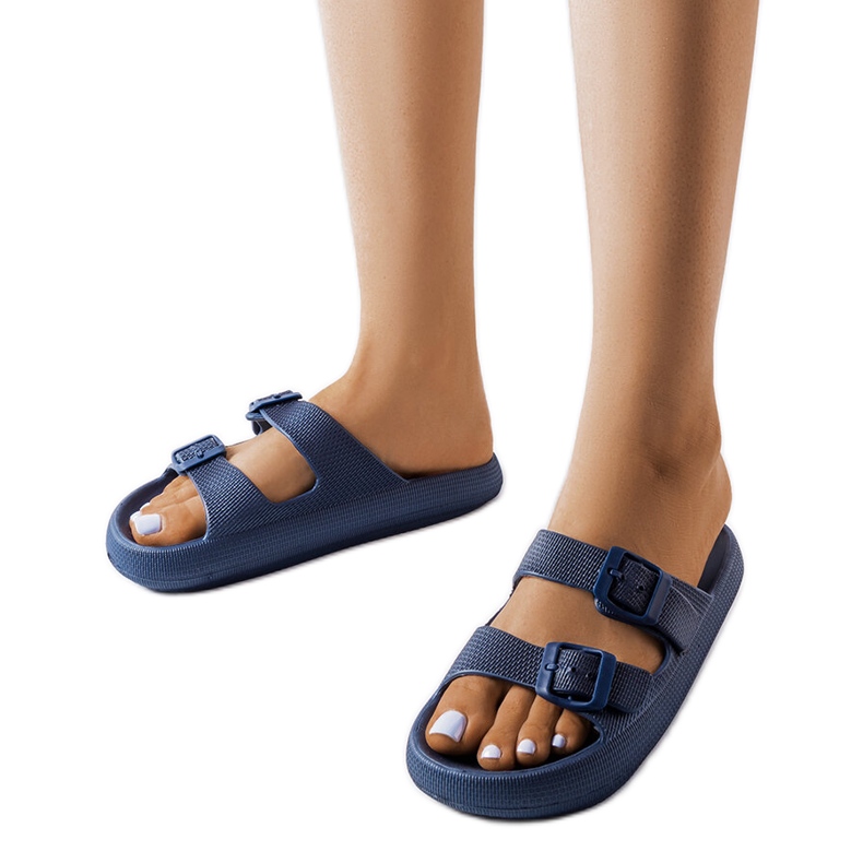 Navy blue rubber sliders with buckles from Padova