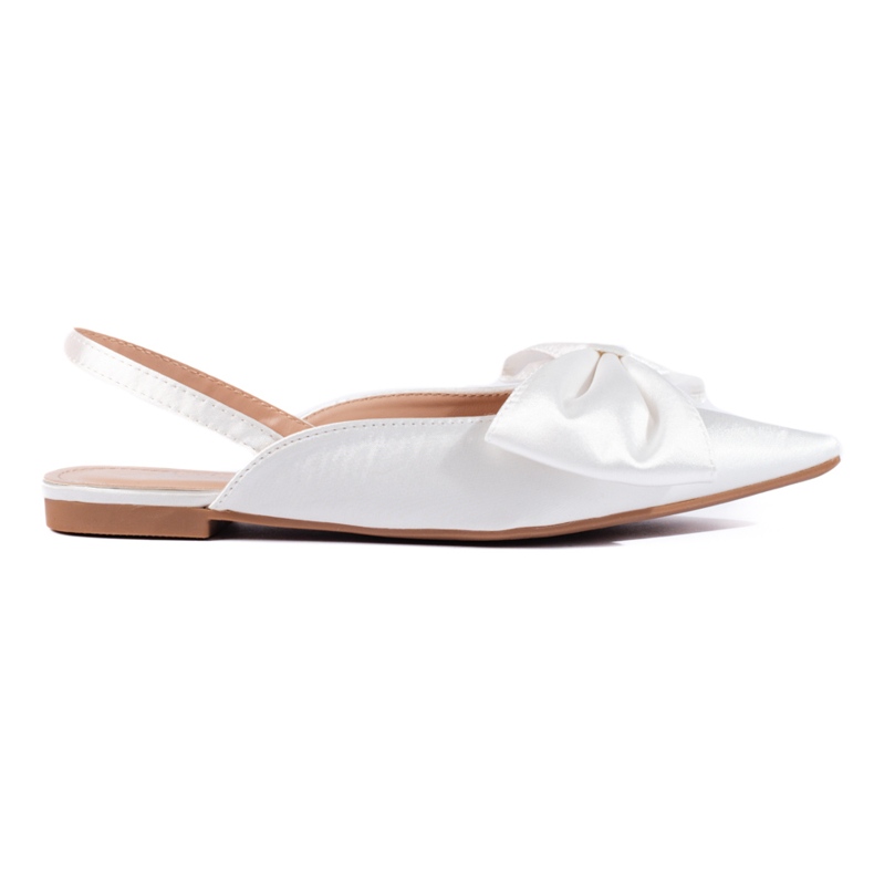 Women's satin ballerinas with a bow in white Shelovet