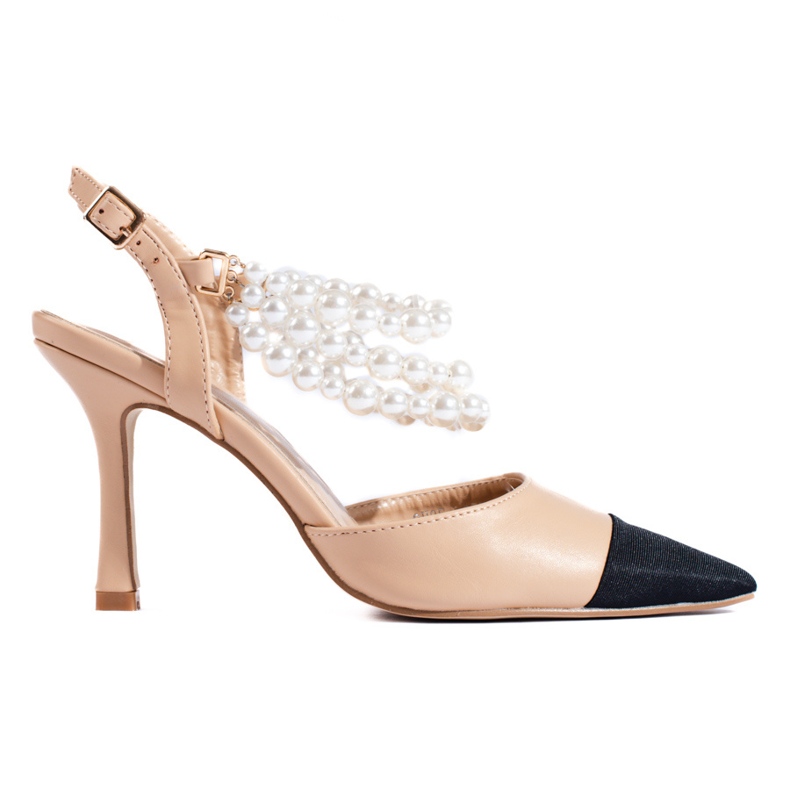 Beige pumps with a black toe cap from Shelovet