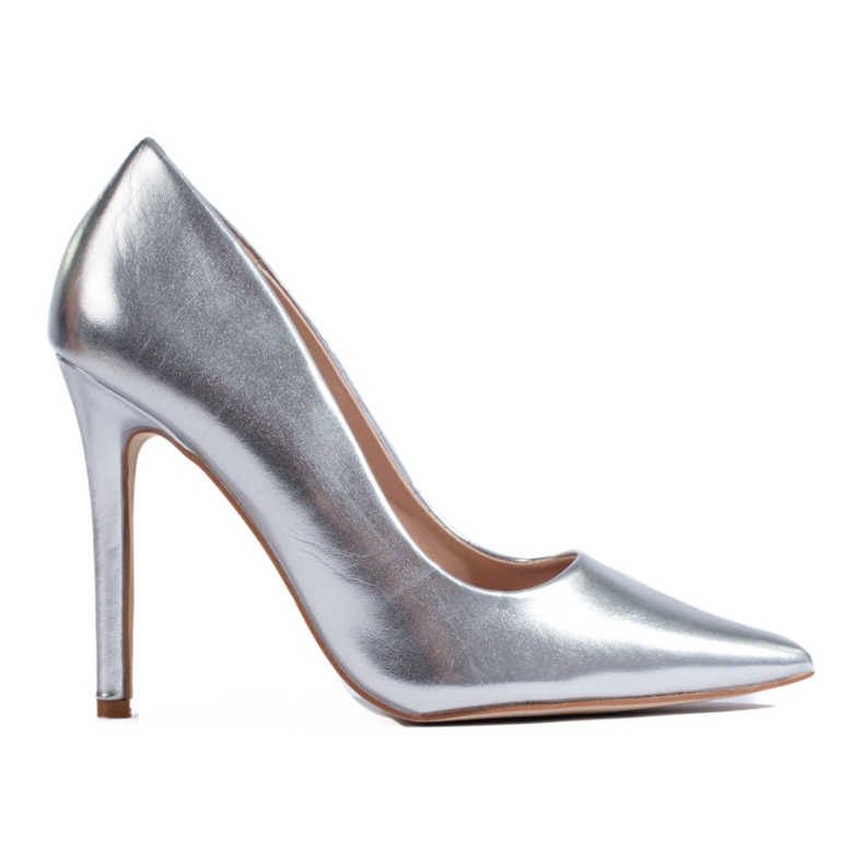 Metallic silver high heel pumps from Shelovet