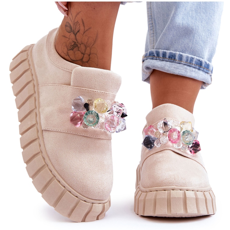 PS1 Fashionable Slip-On Sports Shoes With Beige Desire Decoration