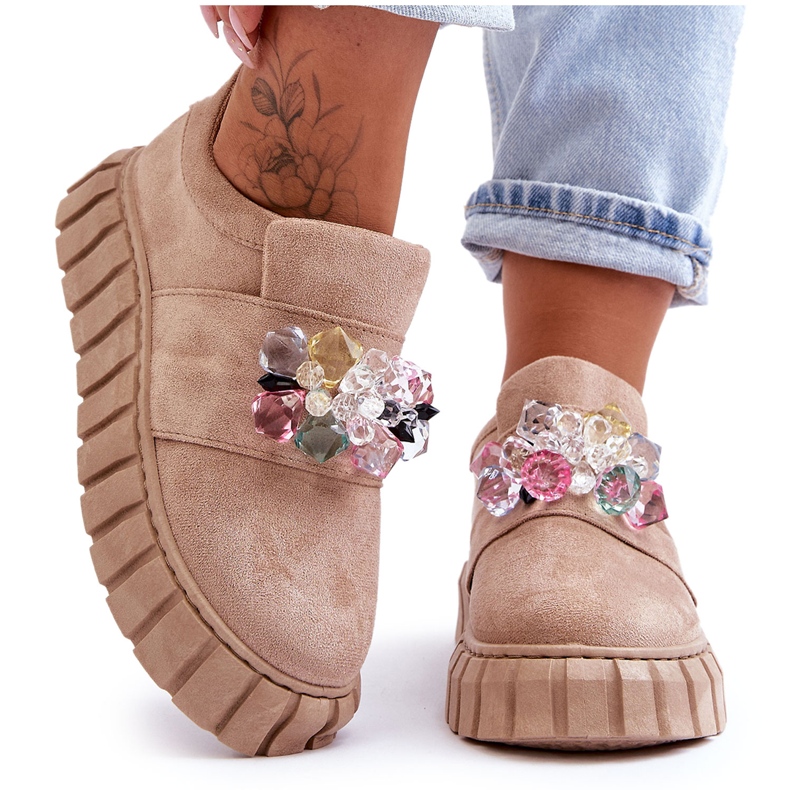 PS1 Fashionable Slip-On Sports Shoes With Decoration Dark Beige Desire PS1 Fashionable Slip-On Sports Shoes With Decoration Dark Beige Desire