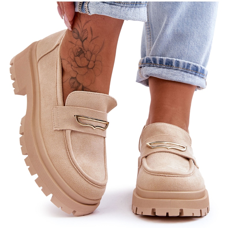 PS1 Women's Suede Slip-On Loafers Beige Pure Love