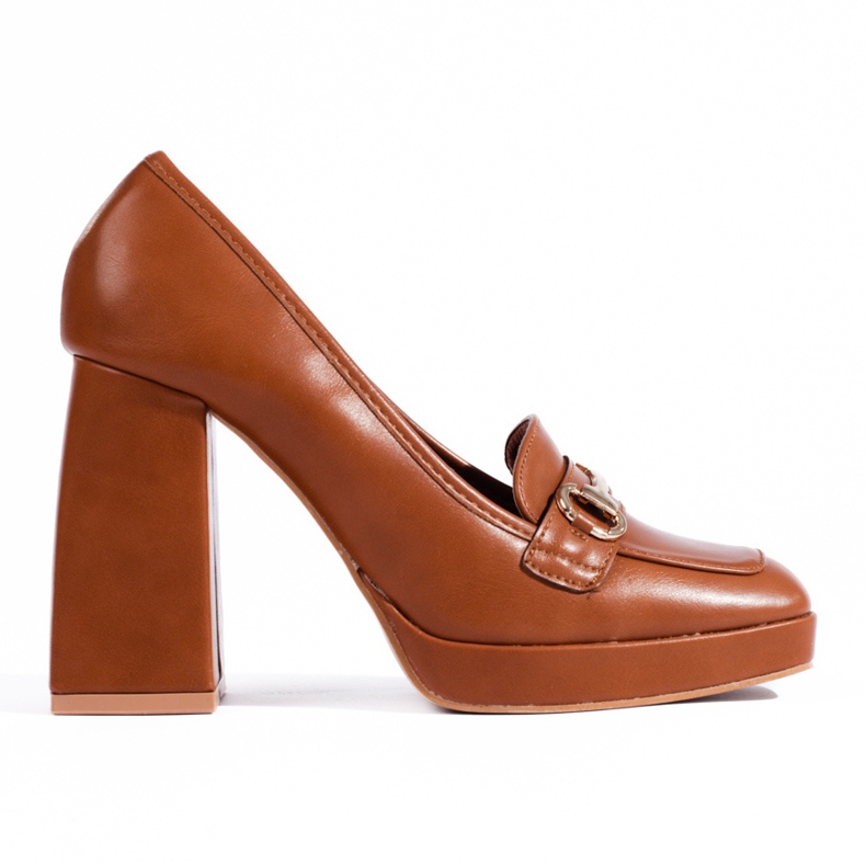 Brown block heel pumps from Shelovet