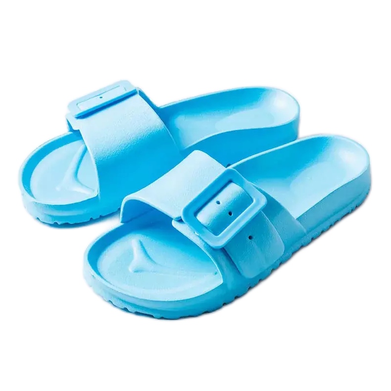 Blue rubber sliders with a buckle from Nelm