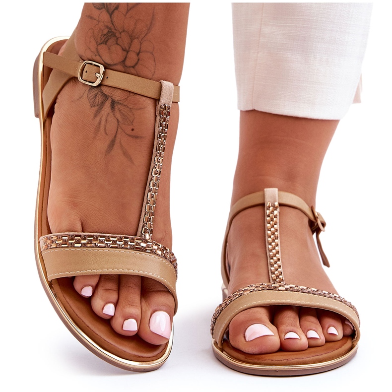 Women's Sandals With Zircons Beige Penna