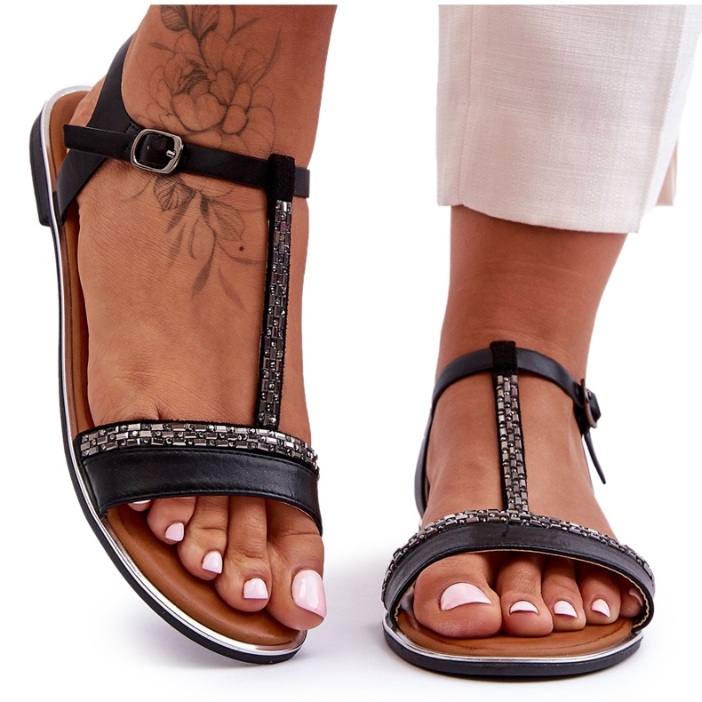 Black Penna Women's Cubic Zirconia Sandals