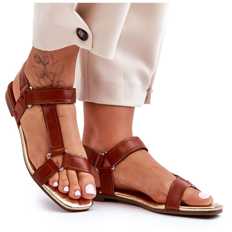 Camel Lissa Women's Flat Velcro Sandals brown