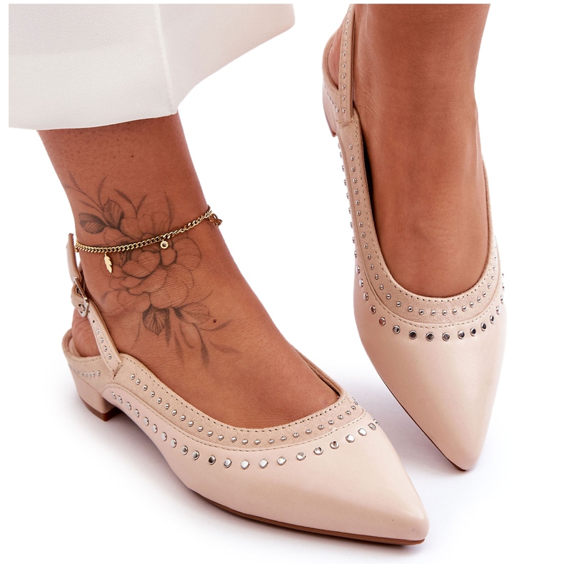 PG1 Leather Ballerinas With Studs Beige Laroshe