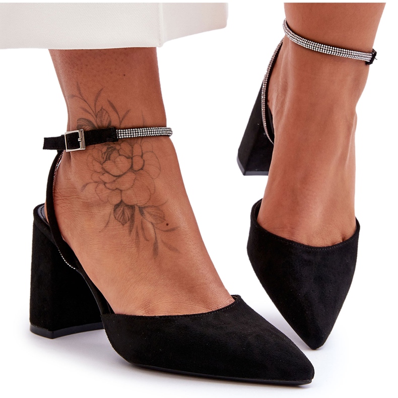 PG1 Suede Pumps With A Decorative Strap Black Lirosa
