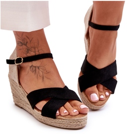 Women's Suede Sandals On A Braided Wedge Black Tessa Women's Suede Sandals On A Braided Wedge Black Tessa