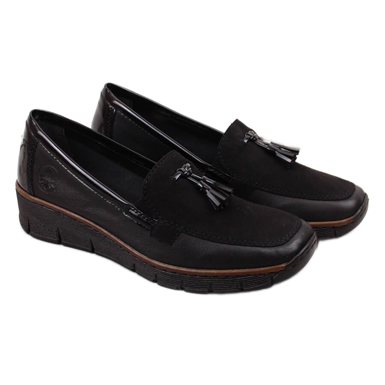 Women's black leather wedge shoes Rieker 53771