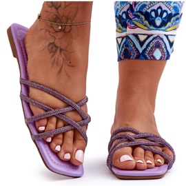 Women's Slippers With Stripes And Jewels Violet Leomi purple