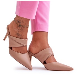 Inna Leather High Heel Slippers Dark Beige Aveline
