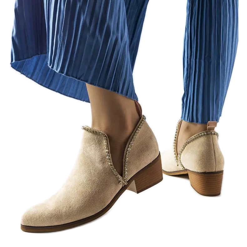 Beige ankle boots decorated with Ditten rhinestones