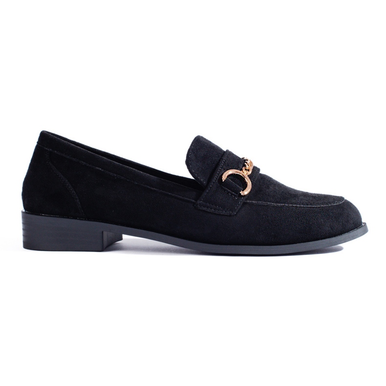 Shelovet black suede loafers with chain
