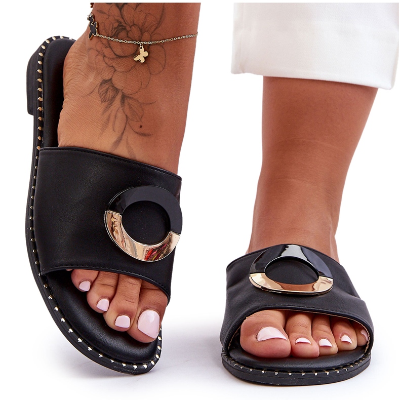 Women's Black Sherry Embellished Slippers