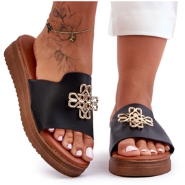 PG1 Women's Black Azera Platform Slippers With Decoration