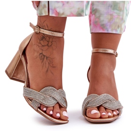 Low Heel Sandals With Rhinestones Rose Gold Monra golden