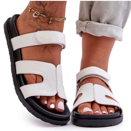Leather Classic Women's Slippers With Velcro White Amedon