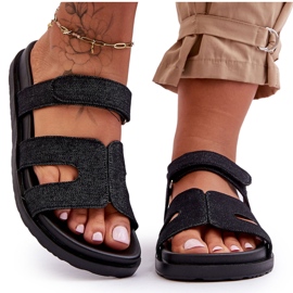 Women's Cloth Velcro Slippers Black Jose