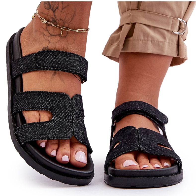 Women's Cloth Velcro Slippers Black Jose