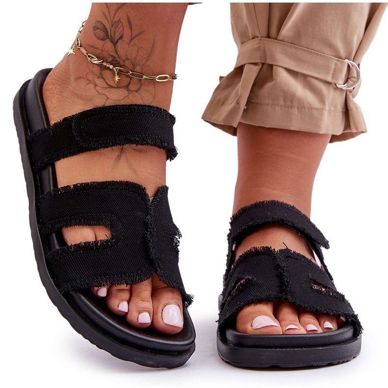 Women's Velcro Cloth Slippers Black Lamirose