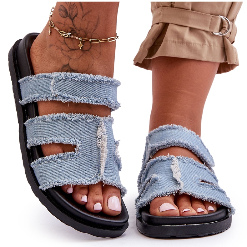 Women's Velcro Cloth Slippers Blue Lamirose