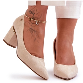 Classic Suede High Heel Pumps With Light Beige Derren Embellishment